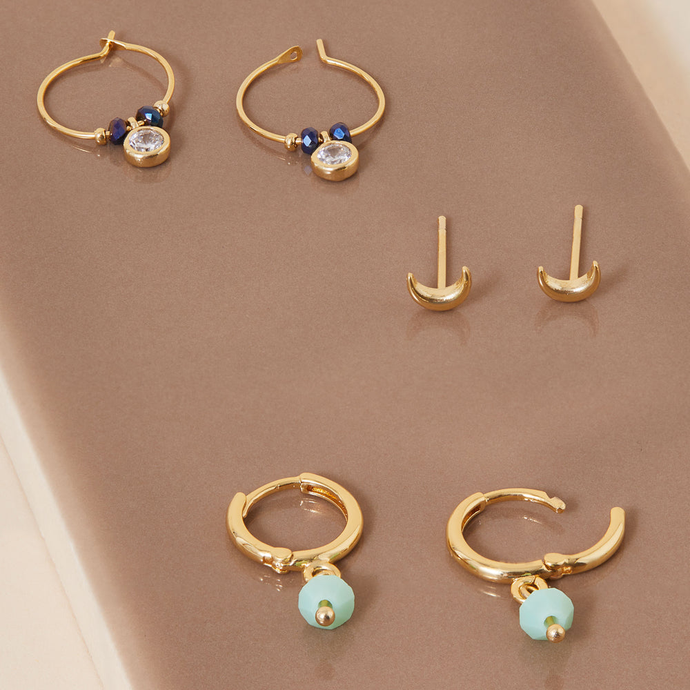 Real Gold Plated Blue Z 3 Sun Blue Earring Set