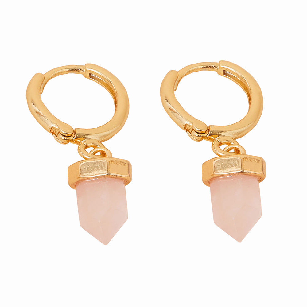 Real Gold Plated Pink Z Hs Shard Earrings Rose Quartz