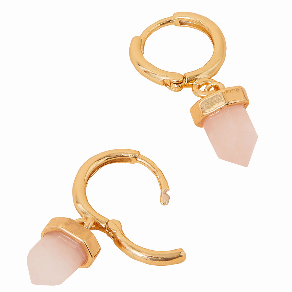 Real Gold Plated Pink Z Hs Shard Earrings Rose Quartz