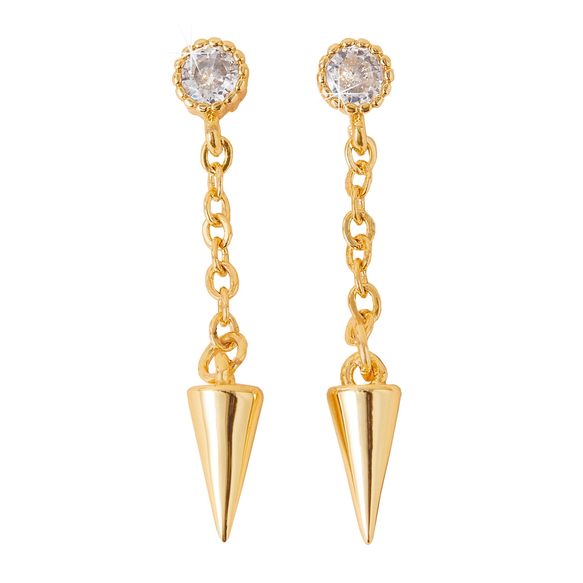 Real Gold Plated Gold Z Sparkle Spike Chain Earrings