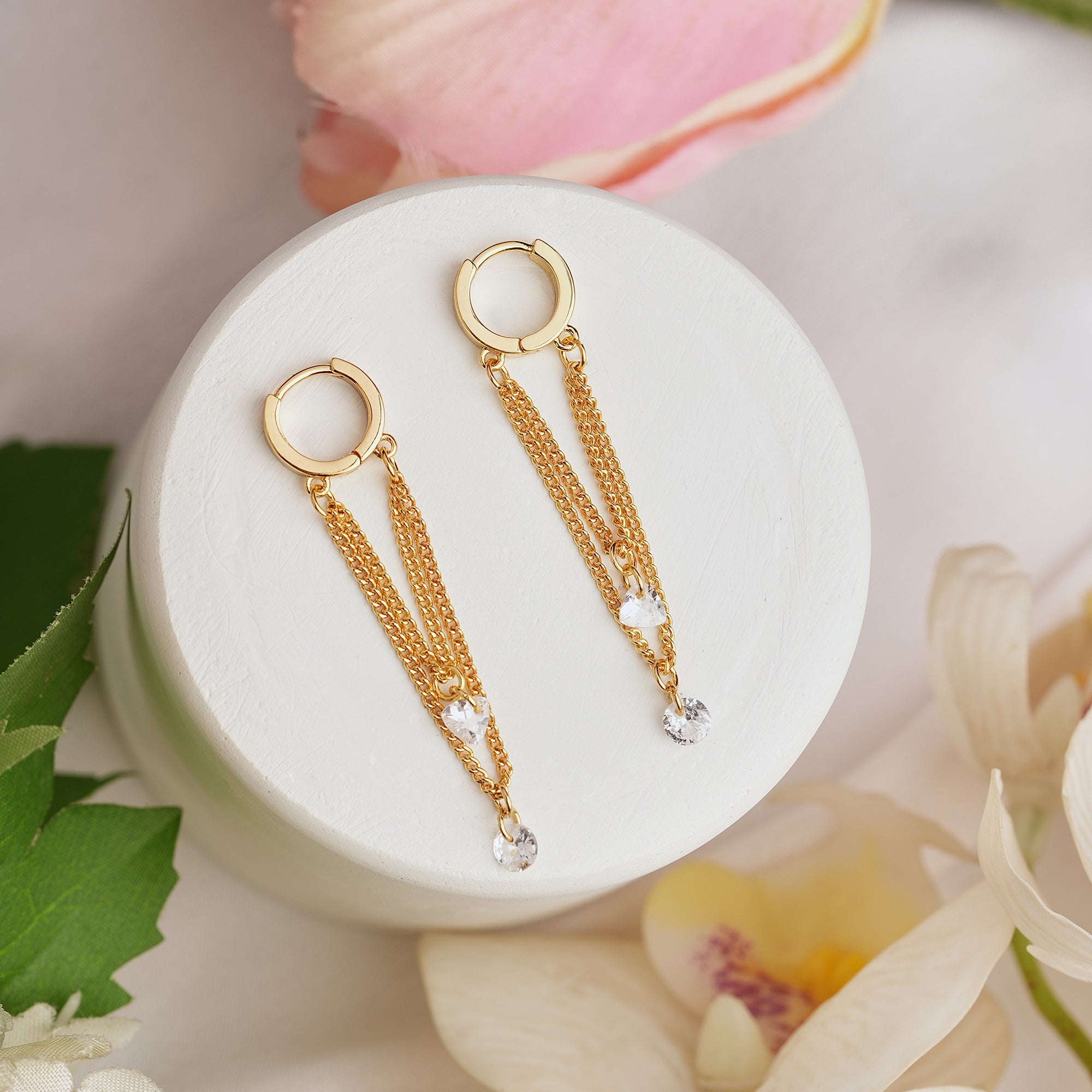 Real Gold Plated Gold Z Sparkle Chain Drop Earrings - Accessorize India