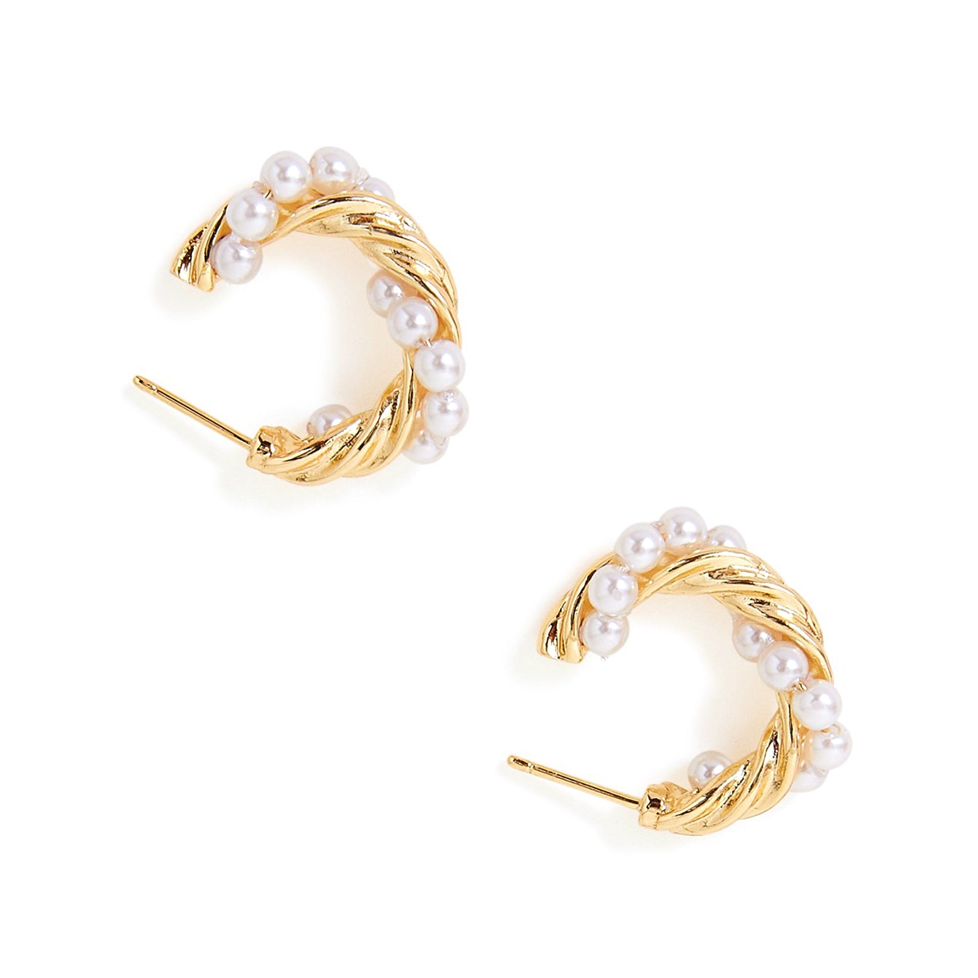 Real Gold Plated Z Pearl Twist Hoops Earring