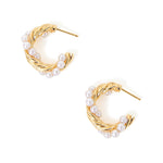 Real Gold Plated Z Pearl Twist Hoops Earring