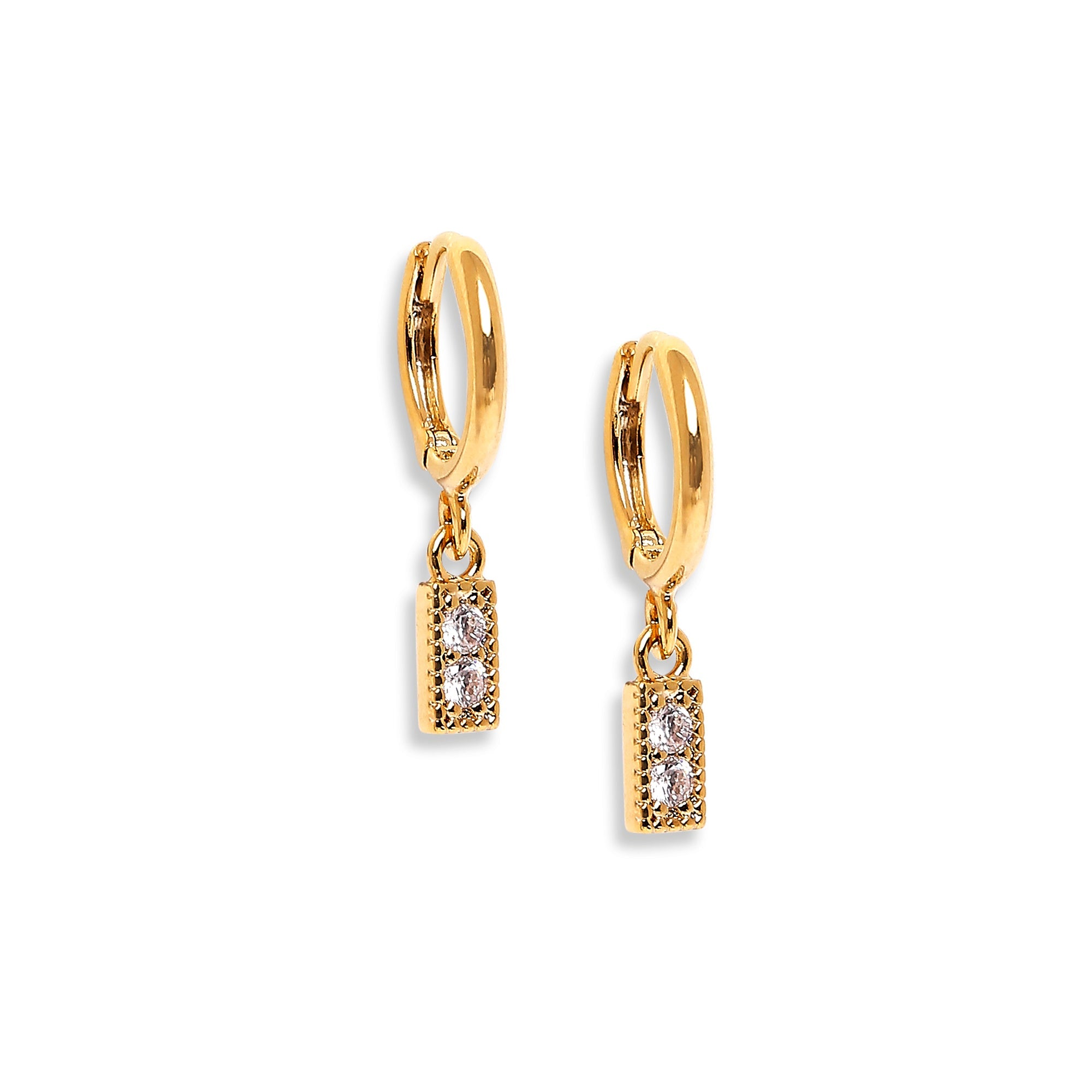 Real Gold Plated Gold Z 2 Sparkle Baguette Drop Hoop Earrings