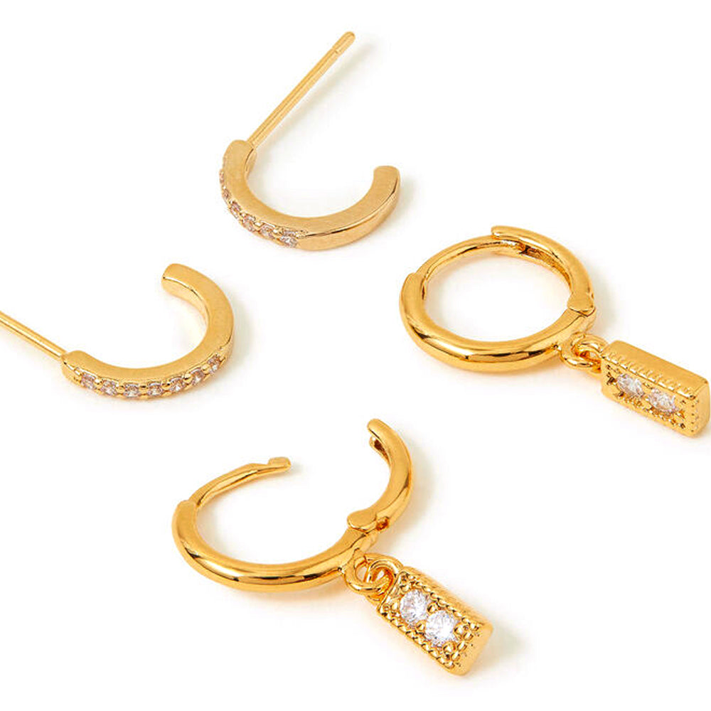 Real Gold Plated Gold Z 2 Sparkle Baguette Drop Hoop Earrings