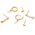 Real Gold Plated Pink Z 3 Pearl Rose Quartz Earring Set-Healing Stone
