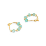 Real Gold Plated Gold Z 3 Mixed Healing Stone Bead Hoops Earring