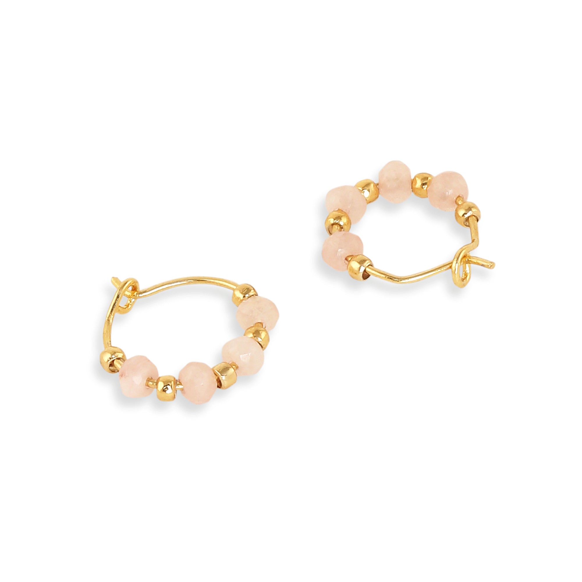 Real Gold Plated Gold Z 3 Mixed Healing Stone Bead Hoops Earring