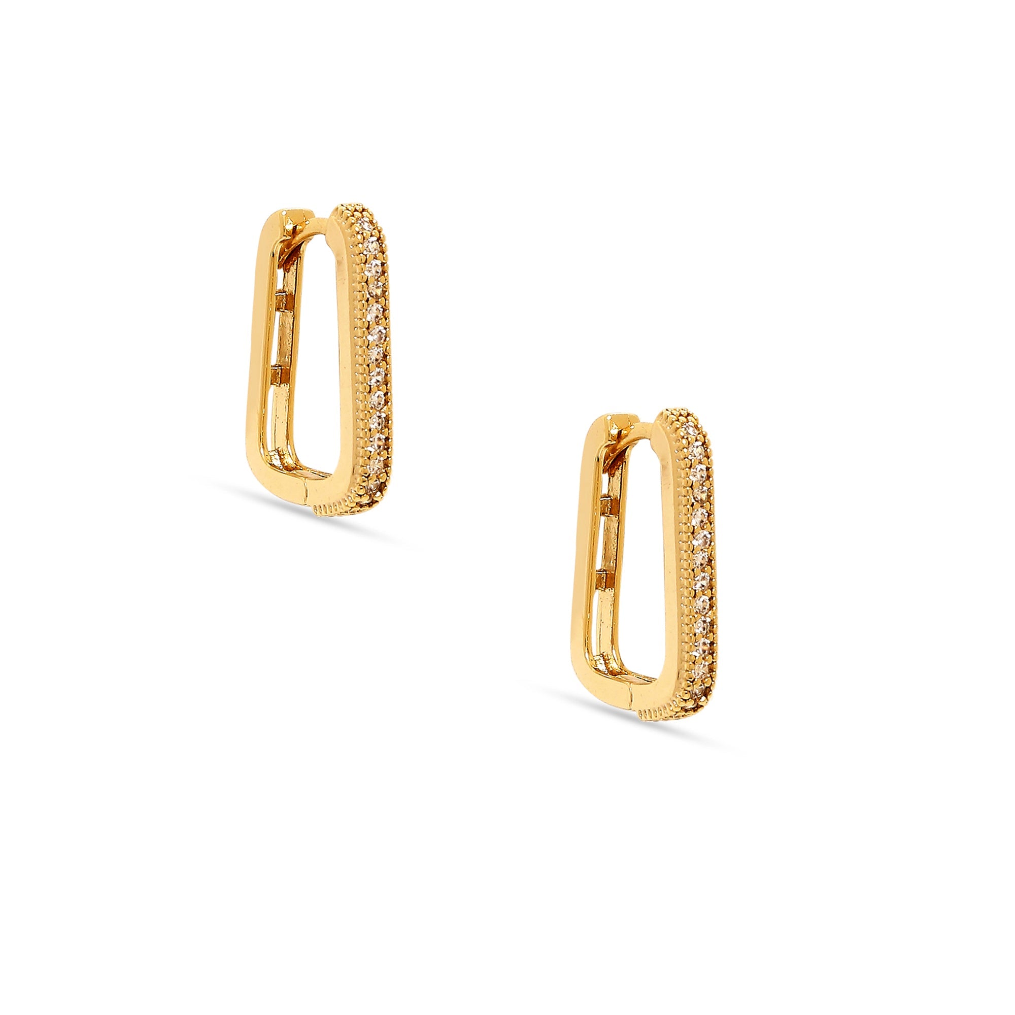 Real Gold Plated Gold Z Sparkle Rectangle Hoops Earring