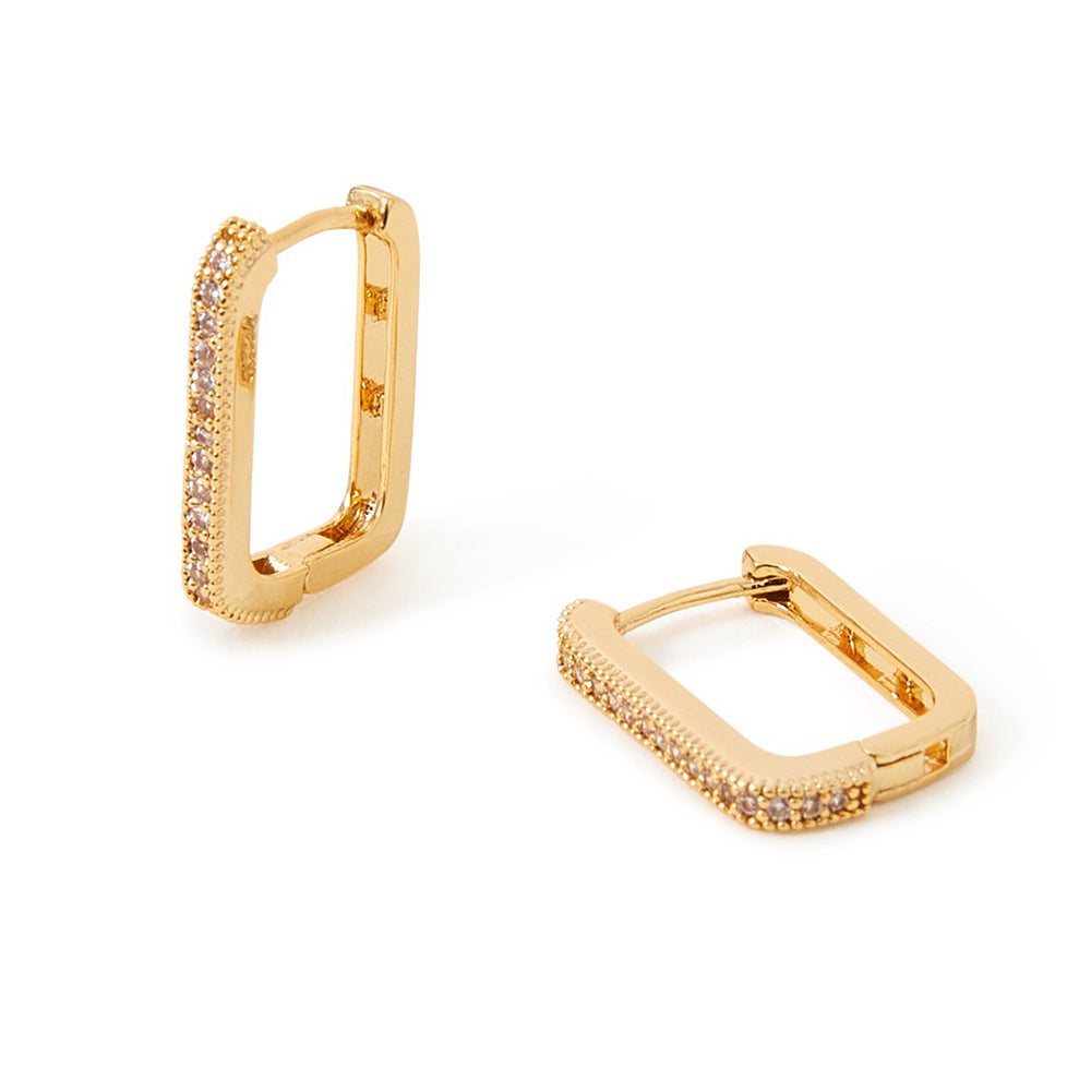 Real Gold Plated Gold Z Sparkle Rectangle Hoops Earring