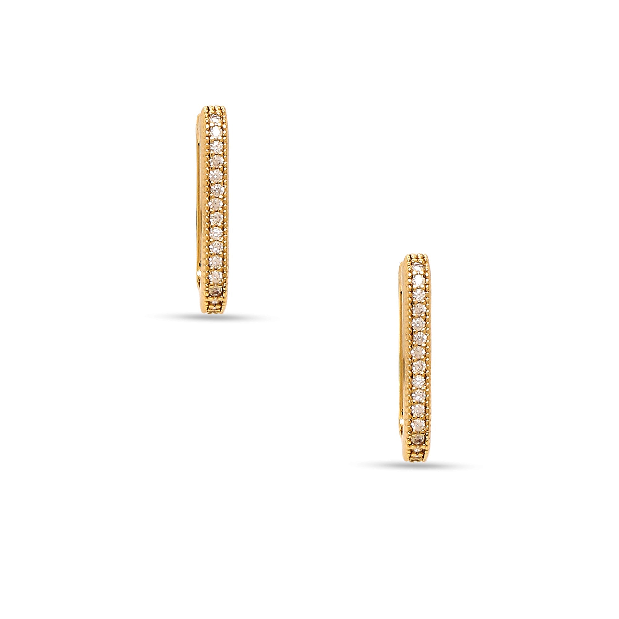 Real Gold Plated Gold Z Sparkle Rectangle Hoops Earring