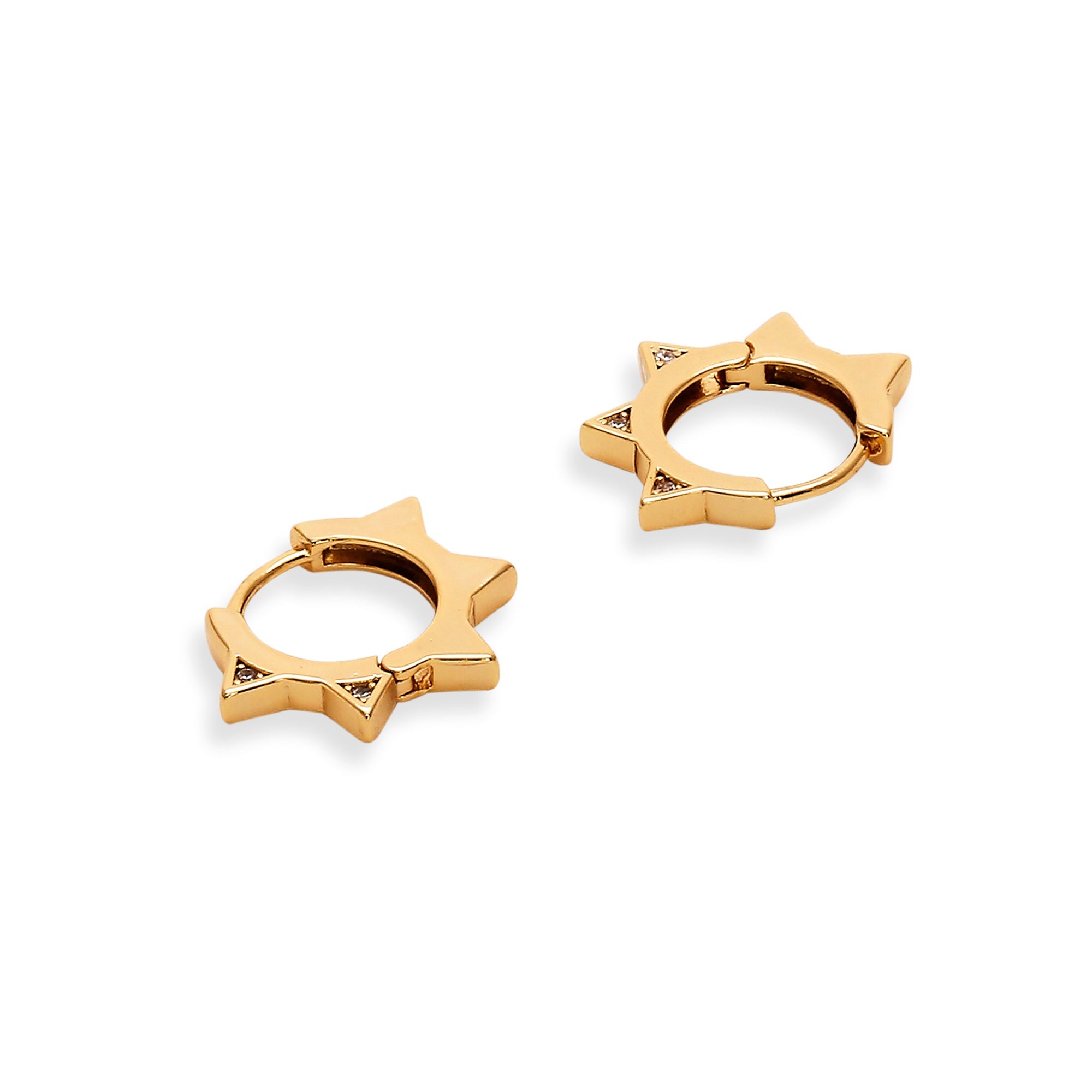 Real Gold Plated Gold Z Sparkle Spike Huggies Hoop Earring