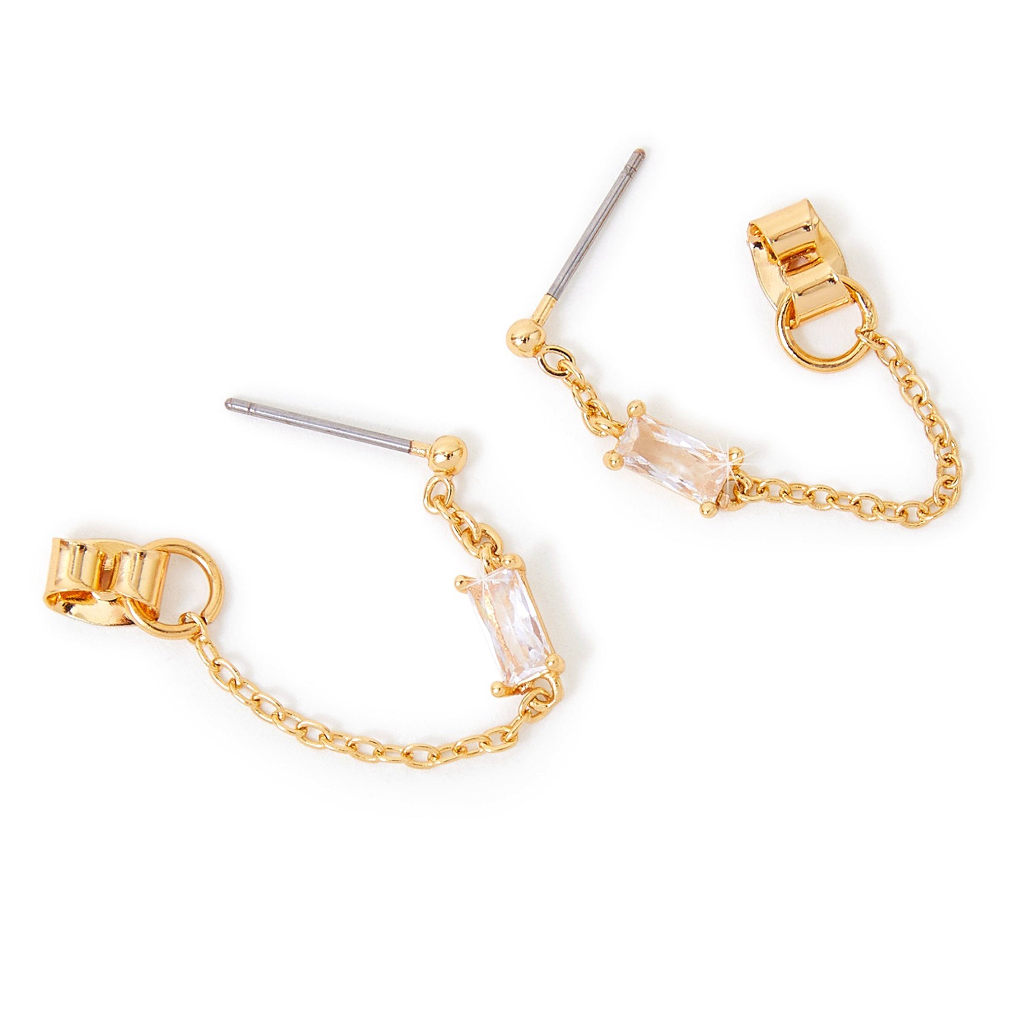 Real Gold Plated Gold Z Baguette Chain Earrings