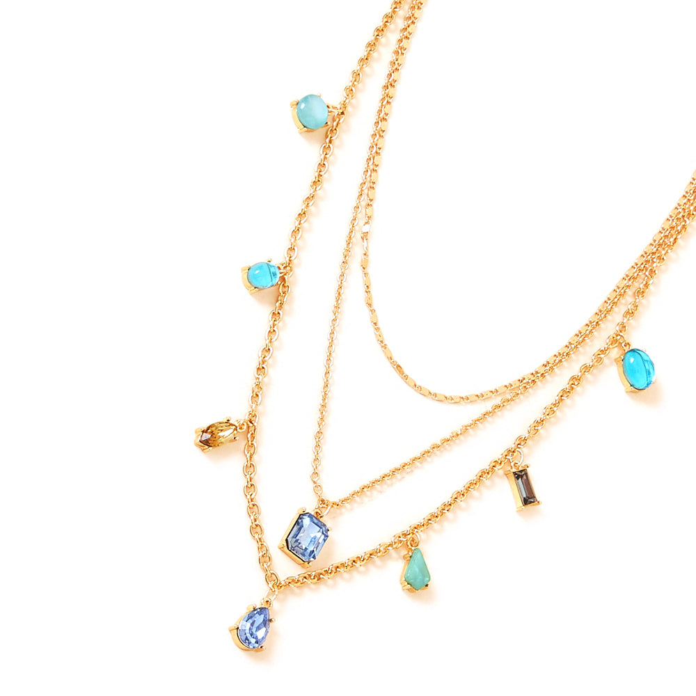 Accessorize London Women's Blue Layered Gem Charm Necklace