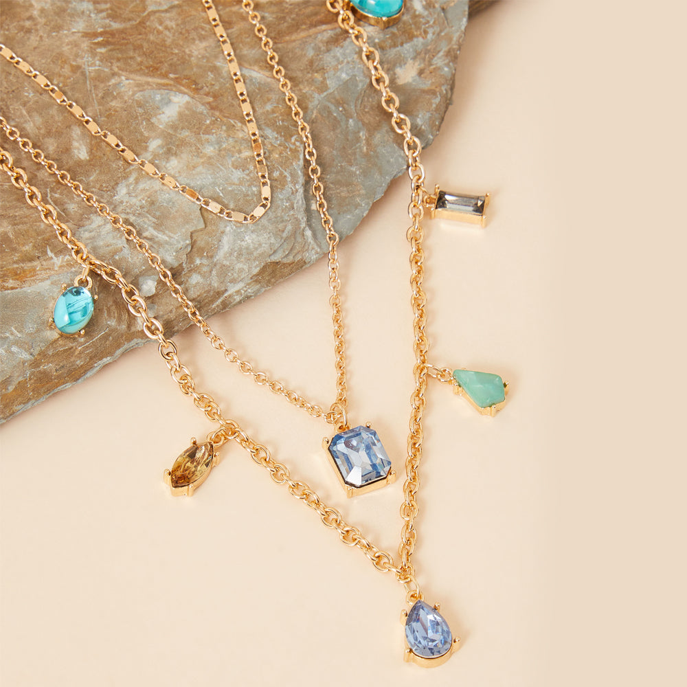 Accessorize London Women's Blue Layered Gem Charm Necklace