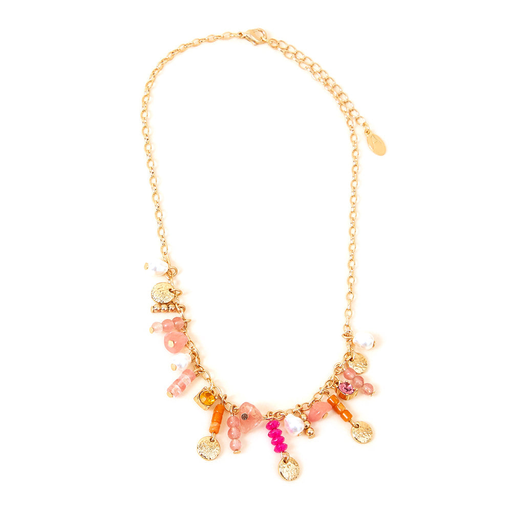 Accessorize London Women's Pink Coin And Beaded Drop Necklace