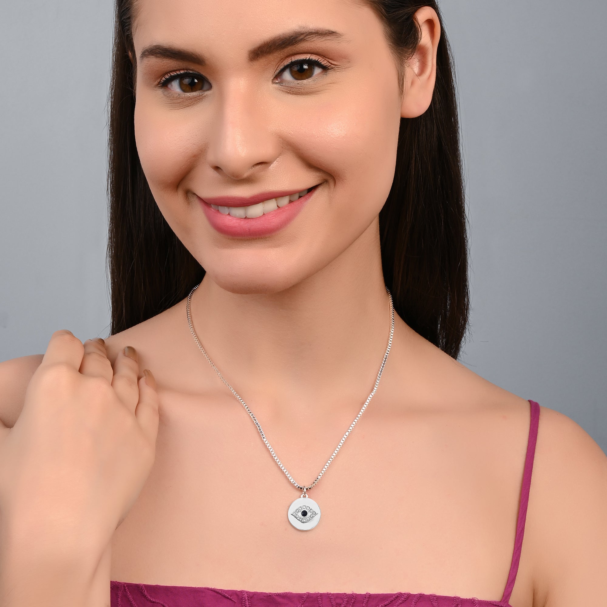 Accessorize London Women's Silver Evil Eye Circle Pendant Necklace