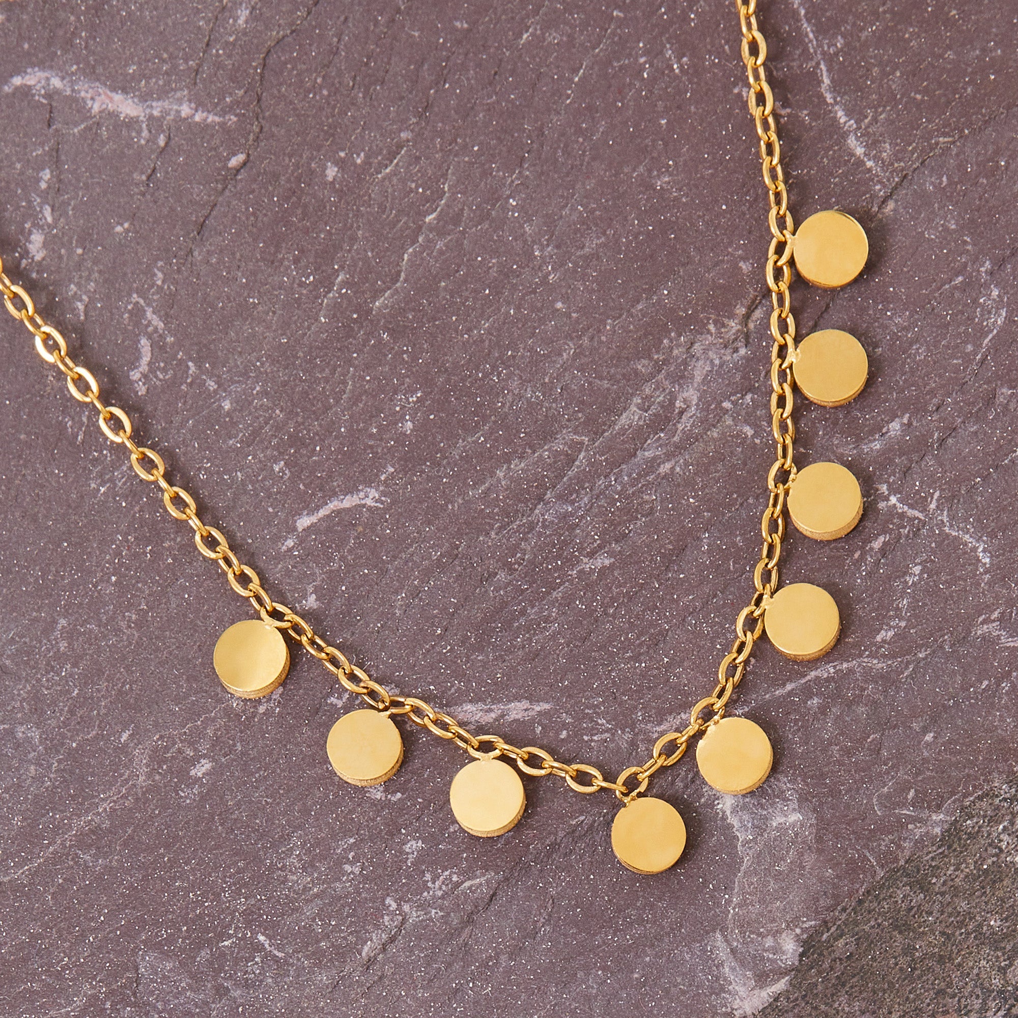 Accessorize London Women's Water Proof Gold Stainless Steel Tiny Disc Necklace