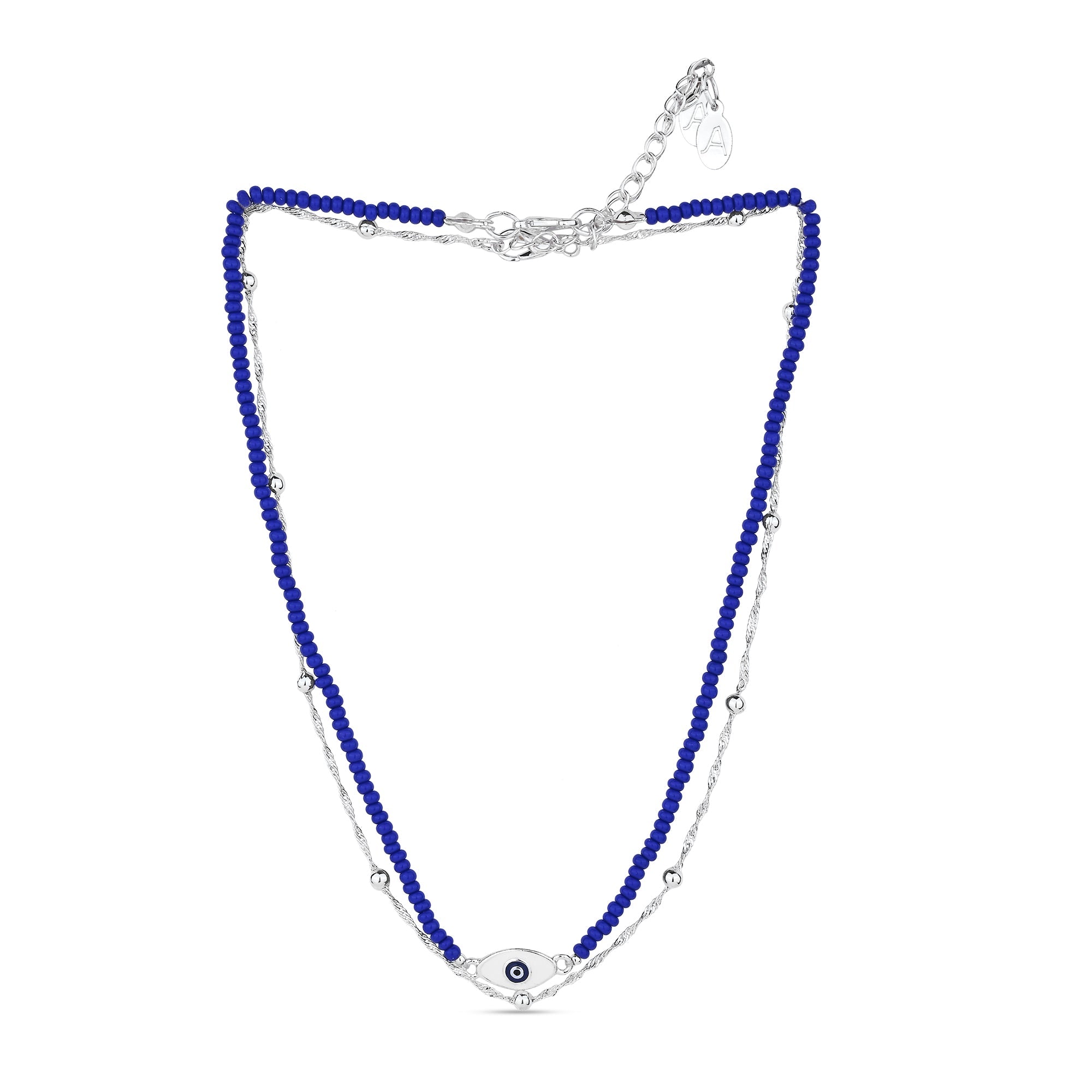 Accessorize London Women's Blue Beaded Evil Eye Twisted Chain Necklace