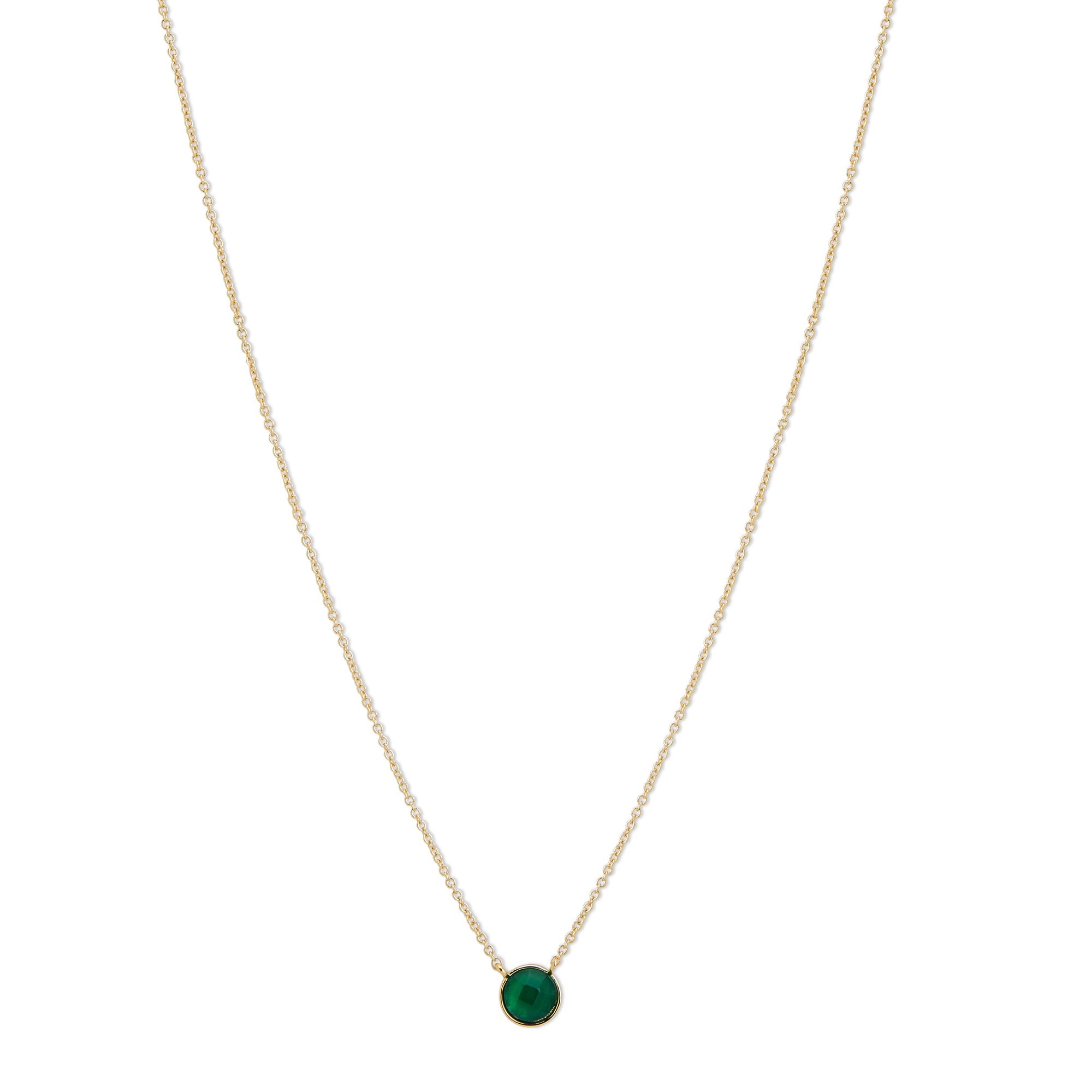 Real Gold Plated Gold Z Green Onyx Round Facet Necklace Gemstones