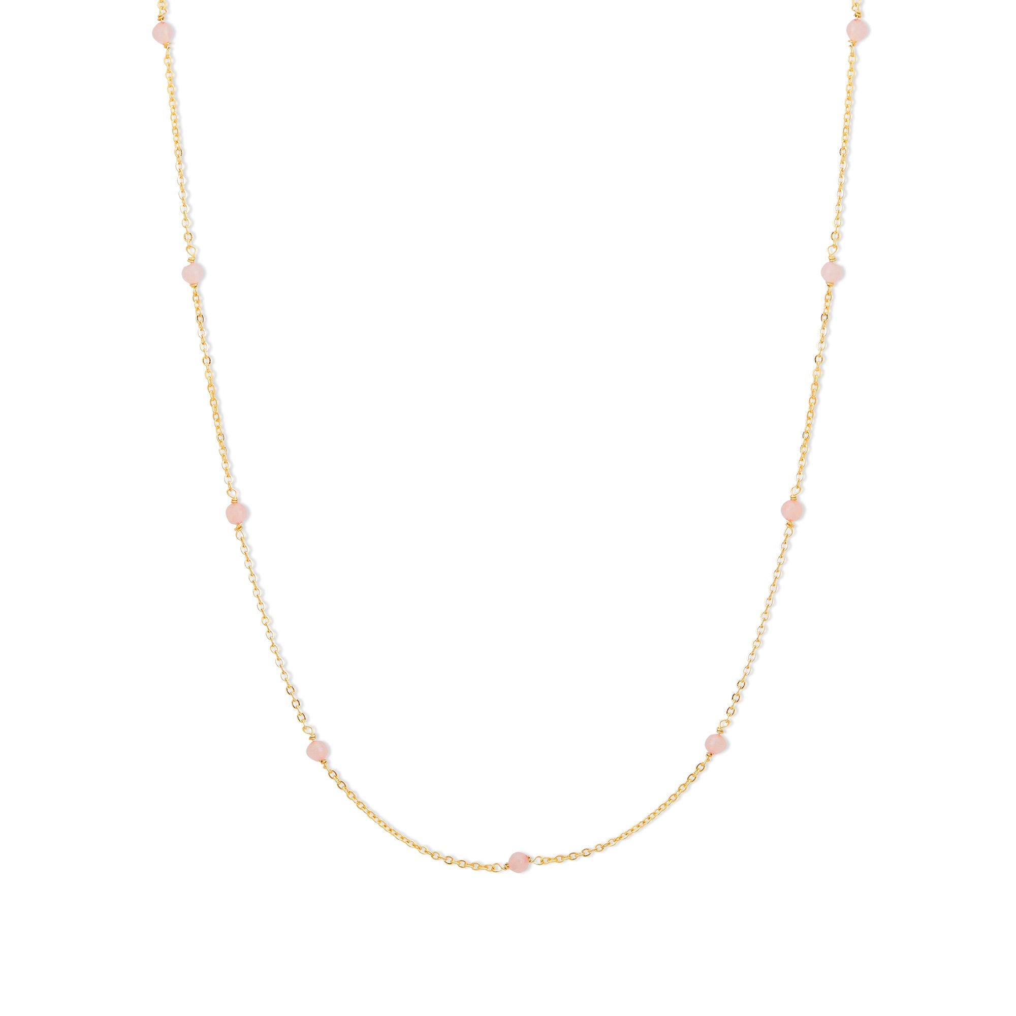 Real Gold Plated Pink Z Hs Station Bead Necklace Rose Quartz