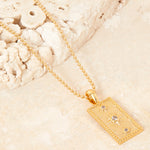 Real Gold Plated Gold Z Sparkle Star Rectangular Pendant Necklace