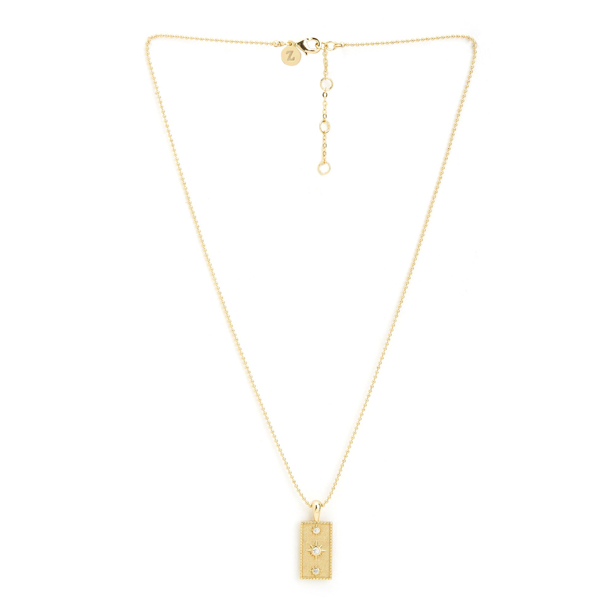 Real Gold Plated Gold Z Sparkle Star Rectangular Pendant Necklace