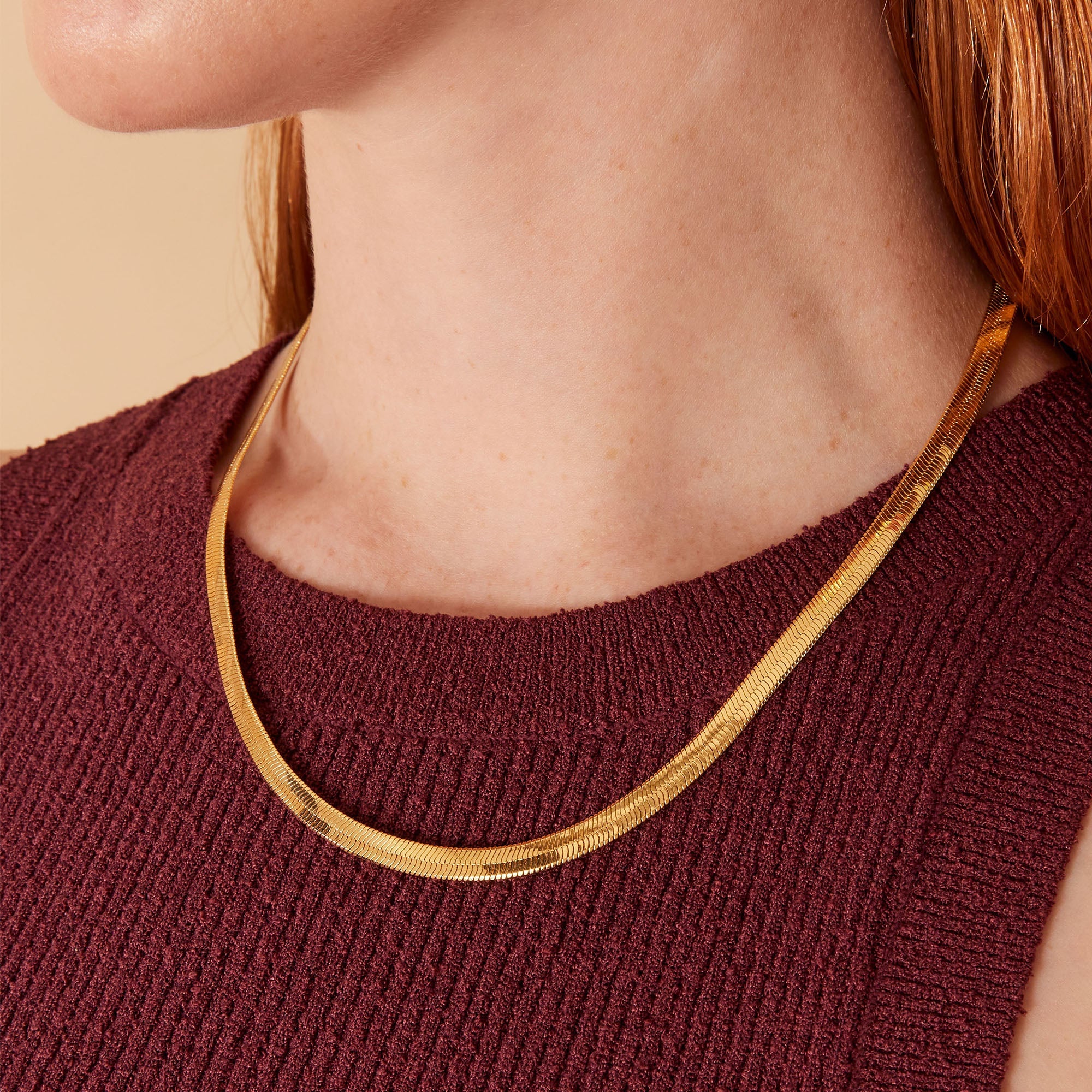 Real Gold Plated Gold Z Chunky Omega Herringbone Necklace