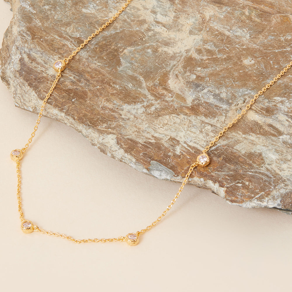 Real Gold Plated Z Organic Sparkle Station Necklace