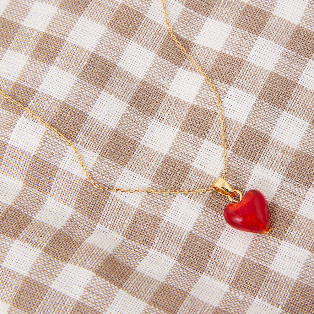 Real Gold Plated Z Murano Red Glass Heart Pendant Necklace