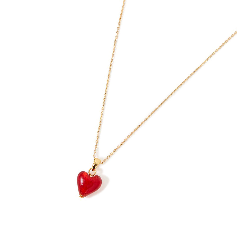 Real Gold Plated Z Murano Red Glass Heart Pendant Necklace