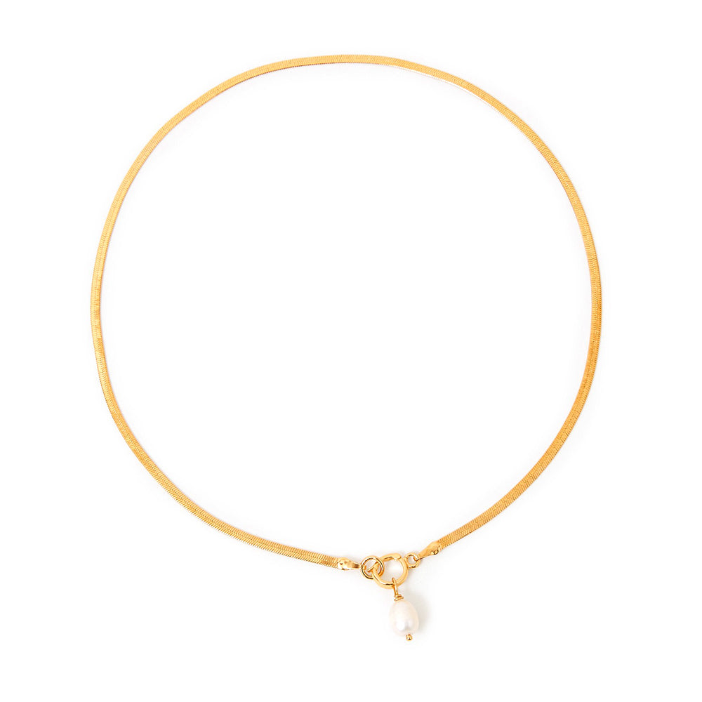 Real Gold Plated Pearl Z Herringbone Chain Pearl Pendant