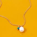 Real Gold Plated Green Z 3 Pearl Green Onyx Pendant Necklace-Healing Stone