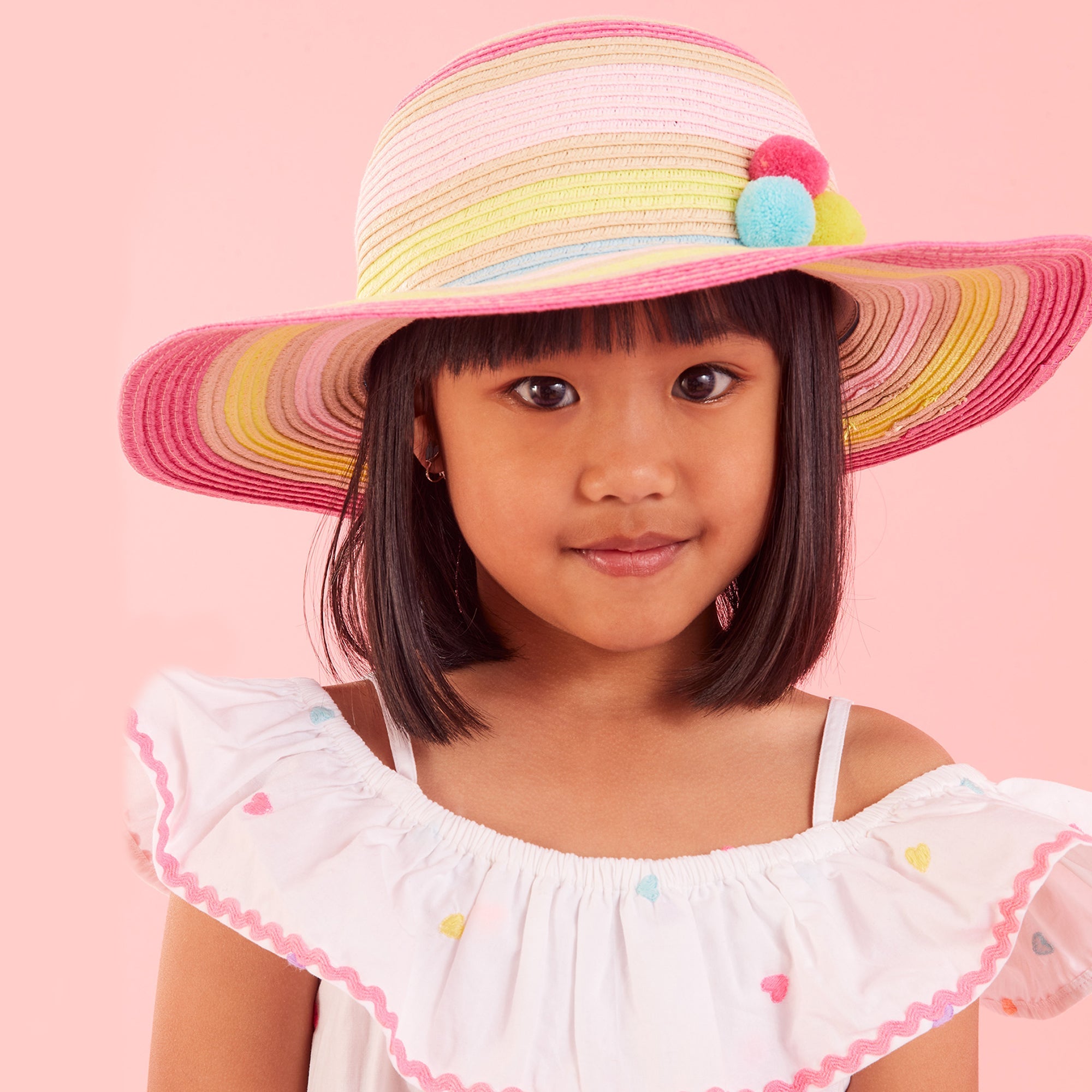 Accessorize London Girl's Pom Trim Stripe Floppy Hat 3-6 Years