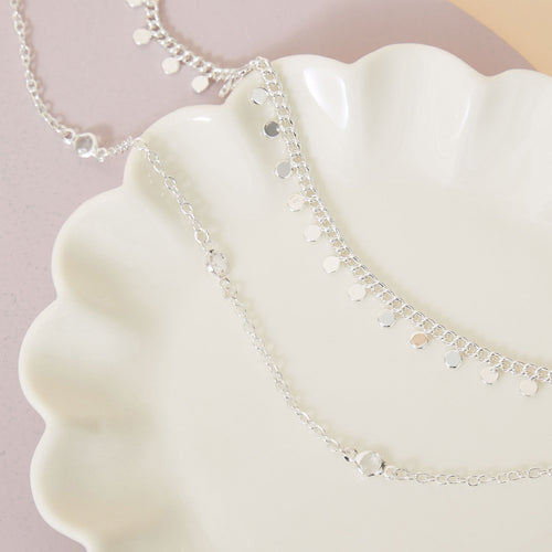 Accessorize London Women's Silver Sparkle And Disc Anklets Set Of Two