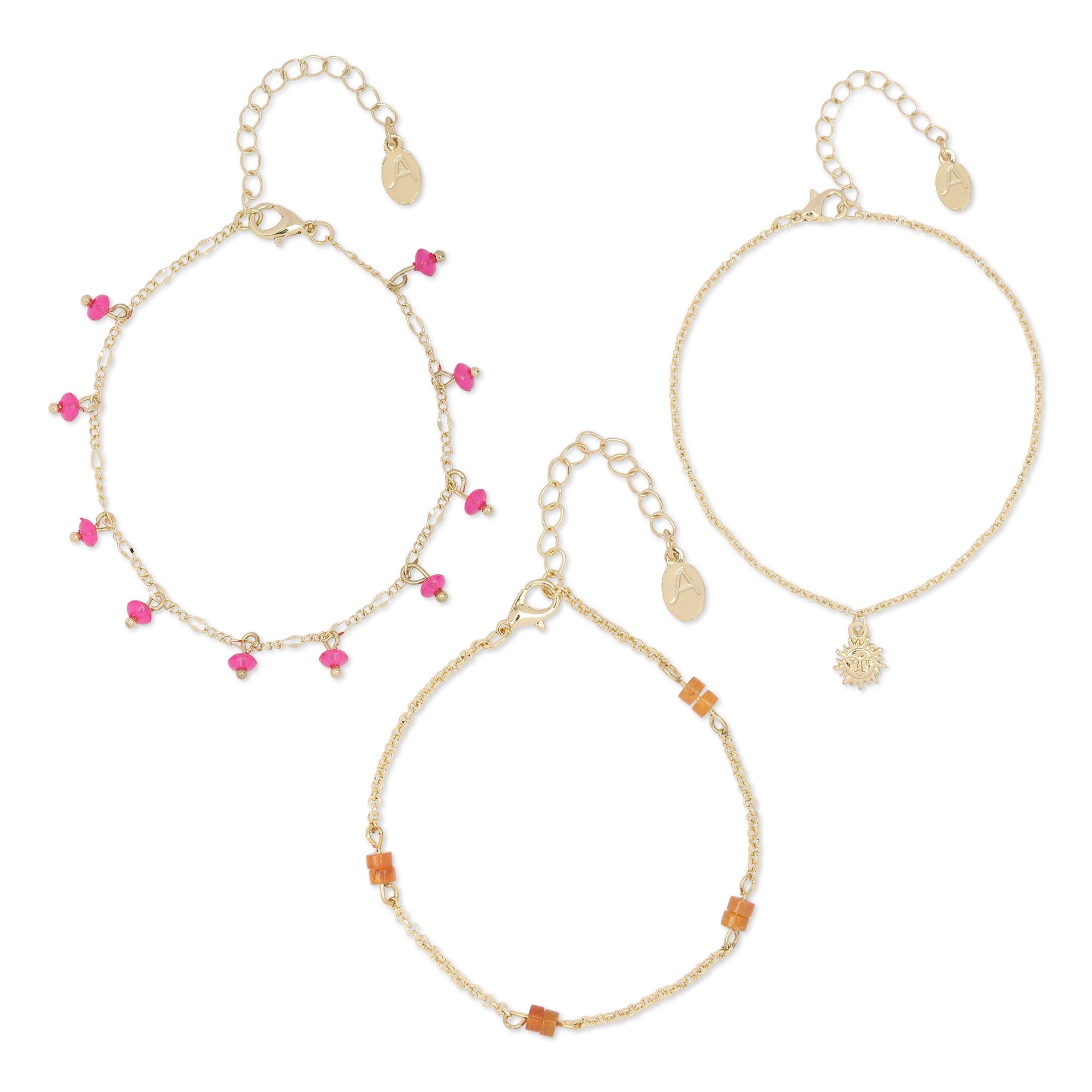 Accessorize London Women's Multi 3 Stone & Sun Anklet Pack