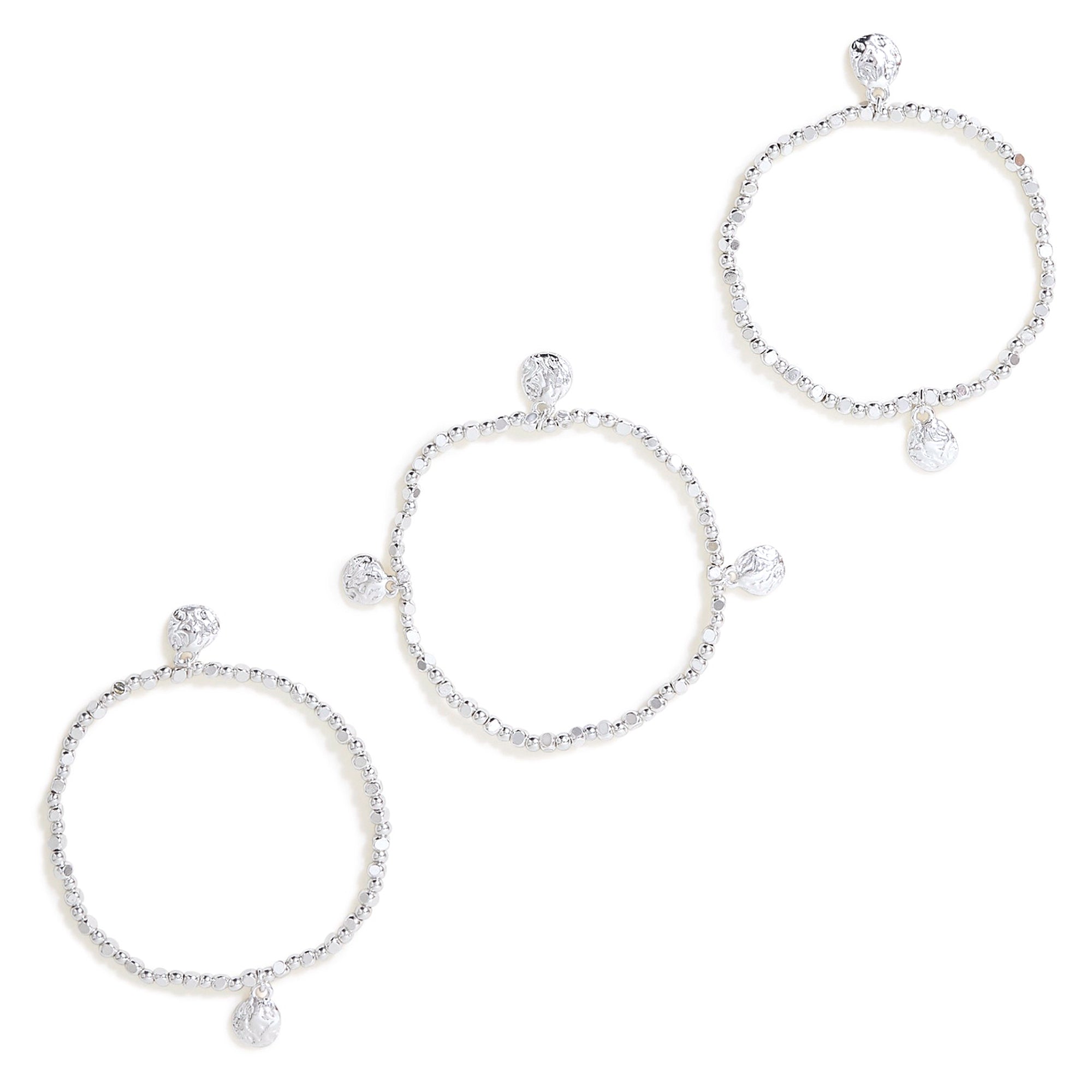 Accessorize London Women's Silver Hammered Metal Stretch Bracelet Pack Of 3