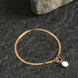 Real Gold Plated Pearl Z Herringbone Chain Pearl Bracelet