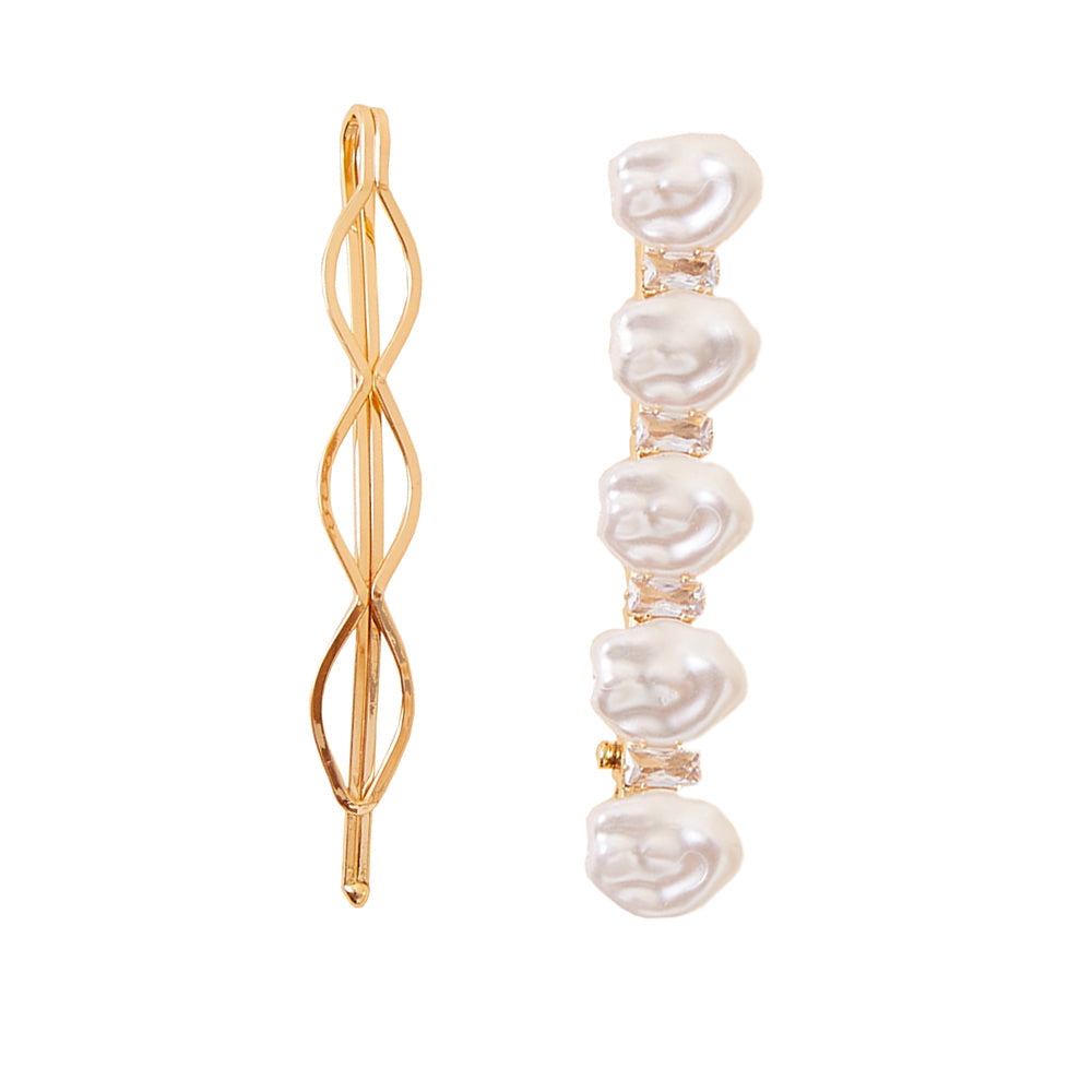 Accessorize London Women's Gold Mixed pearl hair slides set of 2