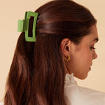 Accessorize London Women's Green Matte Green Rectangle Claw Clip