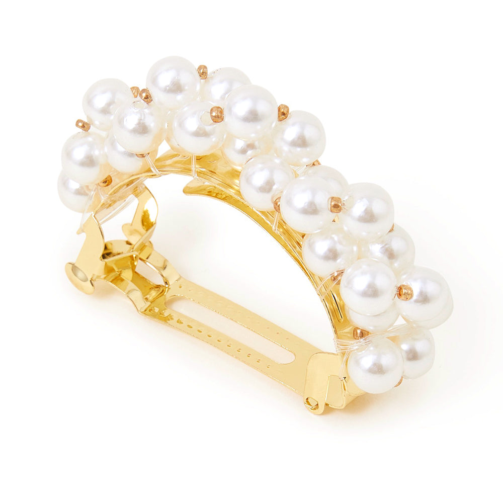 Accessorize London Women's White Pearl ponytail clip