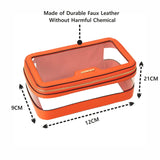 Accessorize London Women's Faux Leather Orange Clear Make Up Bag