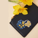 Accessorize London Women's Faux Leather Blue Floral Embroidered Card Holder