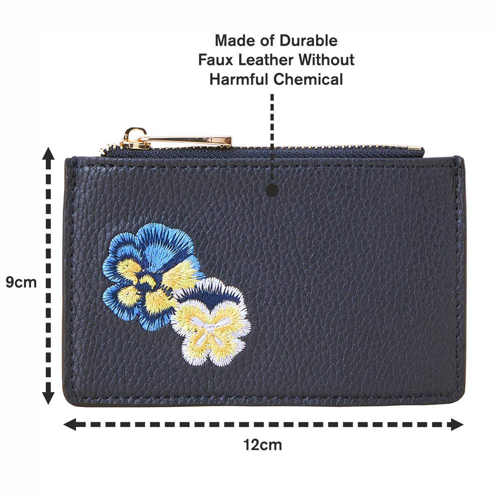 Accessorize London Women's Faux Leather Blue Floral Embroidered Card Holder
