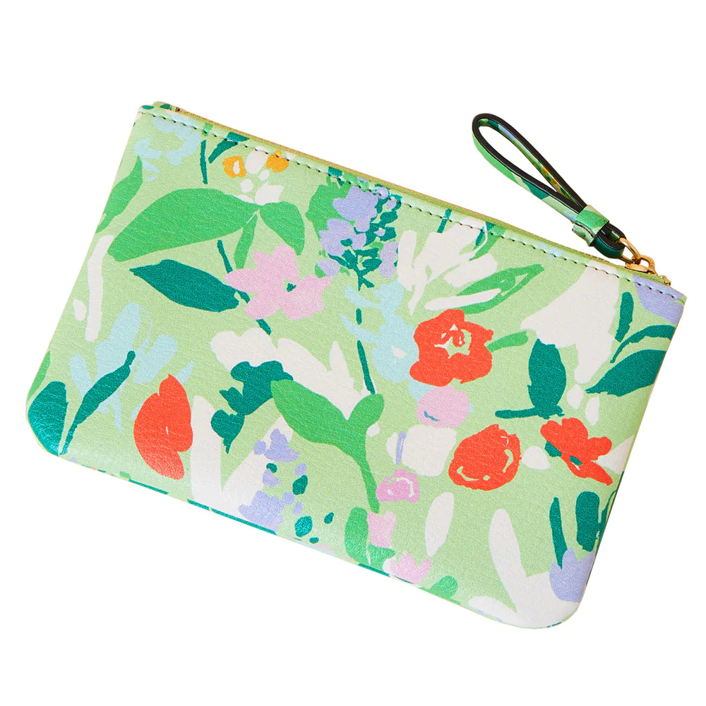 Accessorize London Women's Faux Leather Green Floral Printed Pouch