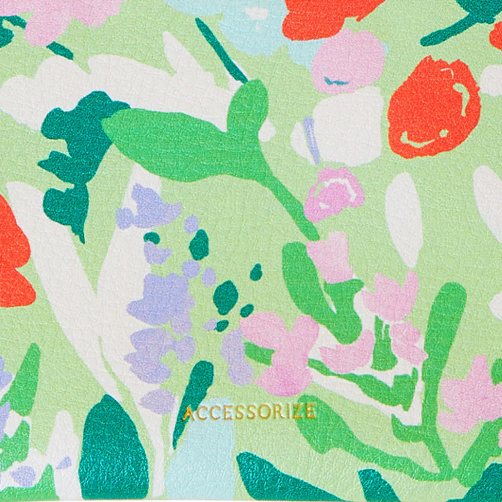 Accessorize London Women's Faux Leather Green Floral Printed Pouch