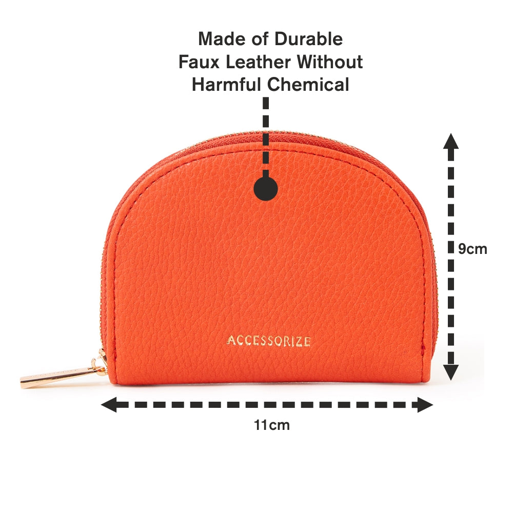 Accessorize London Women's Faux Leather Orange Crescent zip coin purse