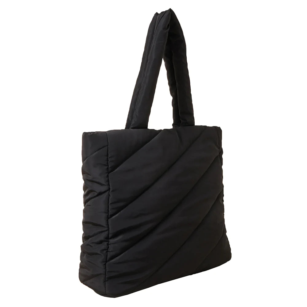 Accessorize London Women's Recycled Nylon Balck Quilted Shopper Bag