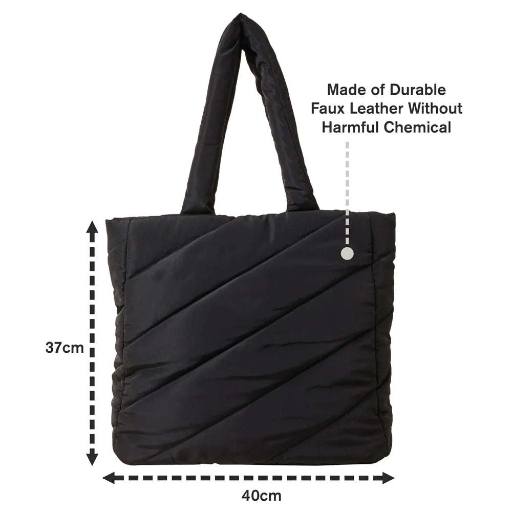Accessorize London Women's Recycled Nylon Balck Quilted Shopper Bag