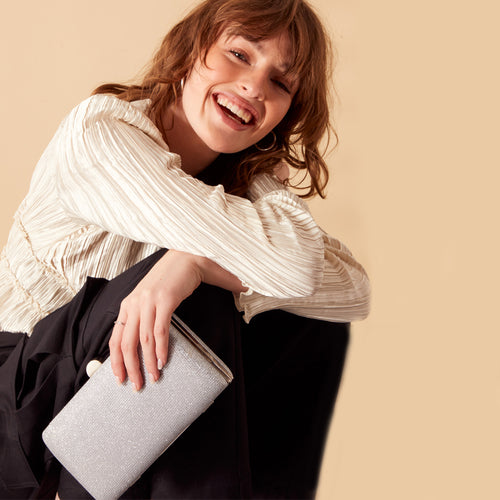 Accessorize London Women's Faux Leather Lurex hardcase-Silver